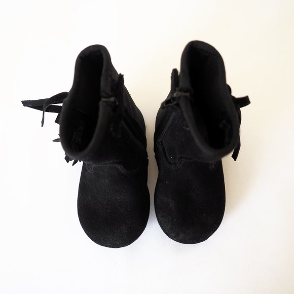 Stuart Weitzman Black Leather Fringe Baby Boots Size US3 - Picture 3 of 7